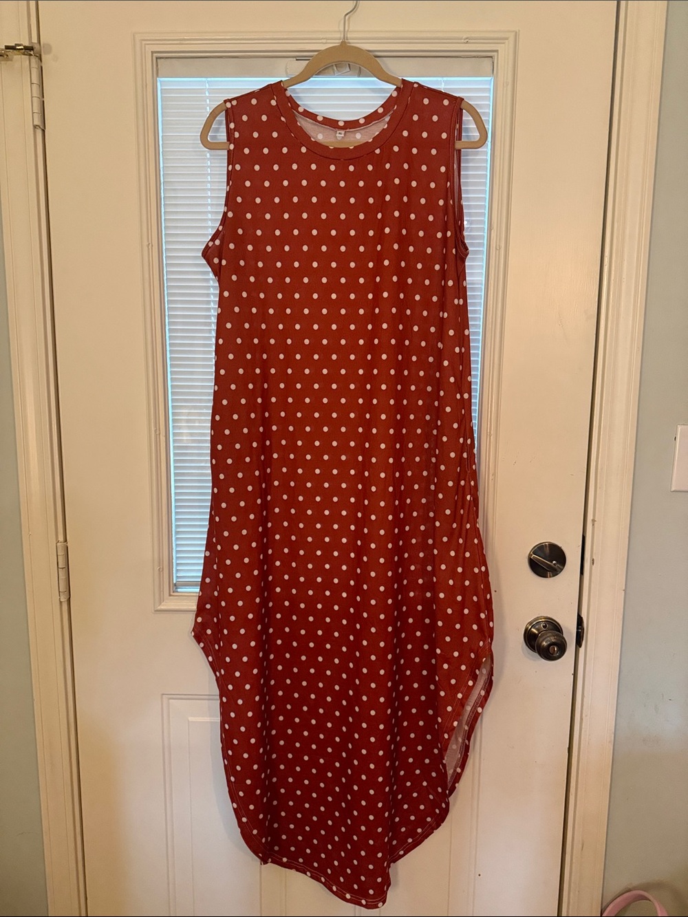 Anrabess Sleeveless Maxi Dress in Rust With White Polka Dots